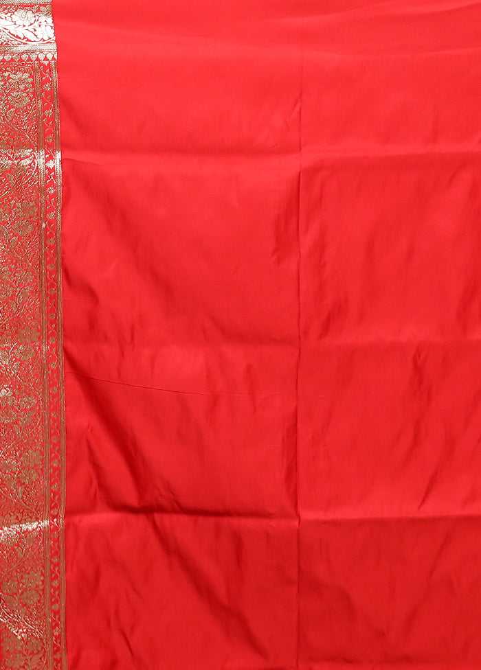 Red Banarasi Silk Saree With Blouse Piece