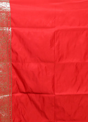 Red Banarasi Silk Saree With Blouse Piece