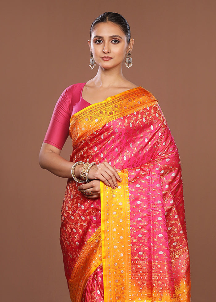 Pink Tanchoi Silk Saree With Blouse Piece