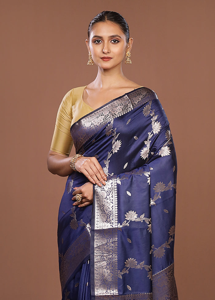 Blue Dupion Silk Saree With Blouse Piece