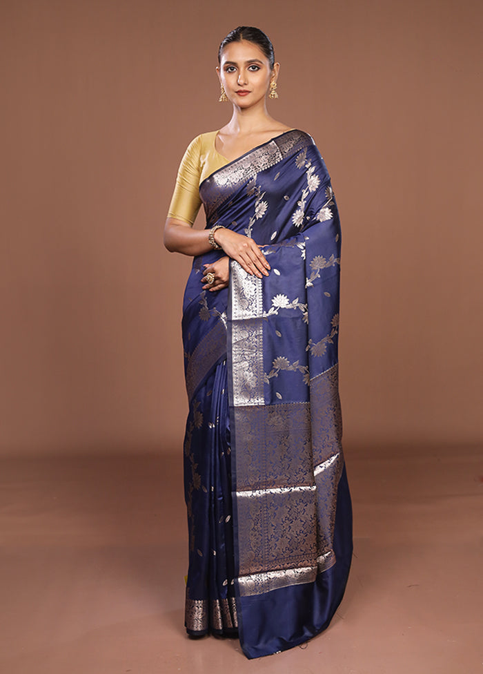 Blue Dupion Silk Saree With Blouse Piece