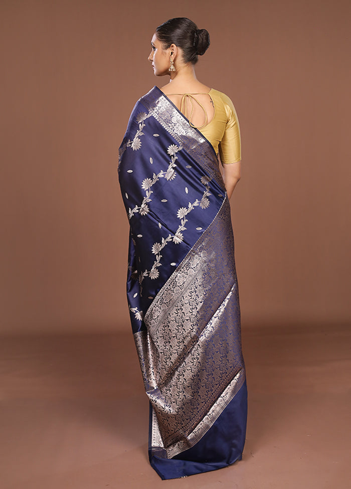 Blue Dupion Silk Saree With Blouse Piece