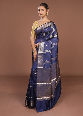 Blue Dupion Silk Saree With Blouse Piece