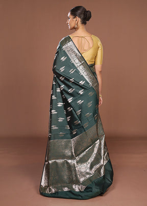 Green Dupion Silk Saree With Blouse Piece