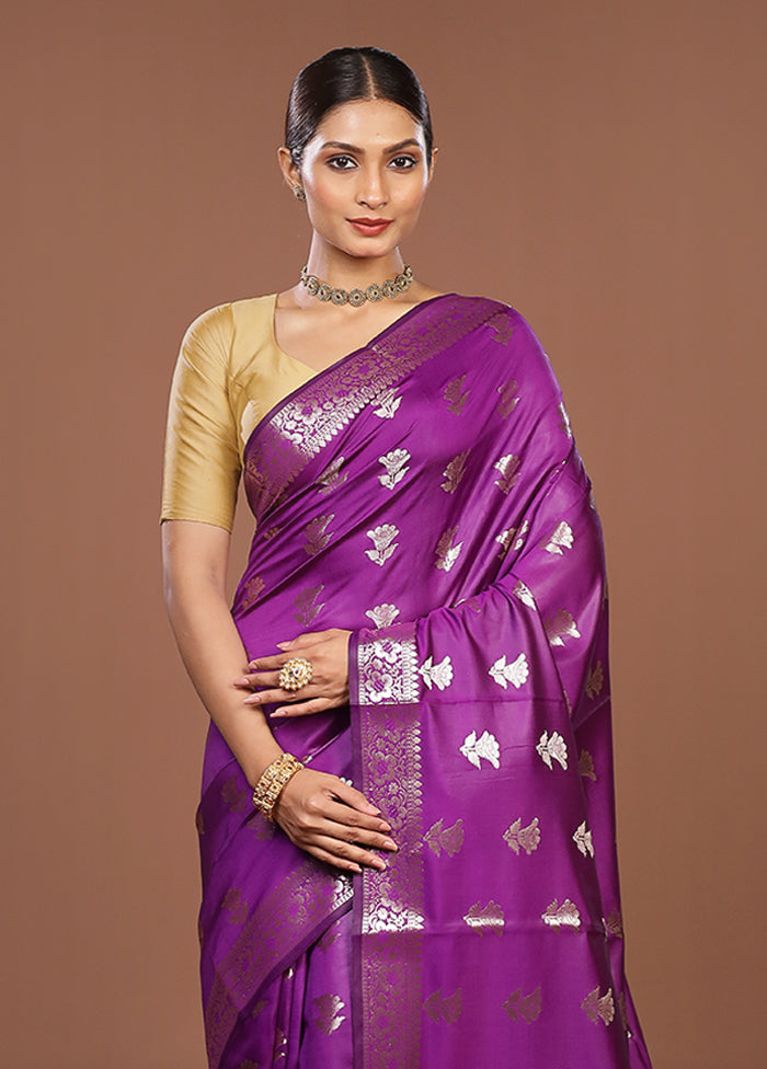 Purple Dupion Silk Saree With Blouse Piece