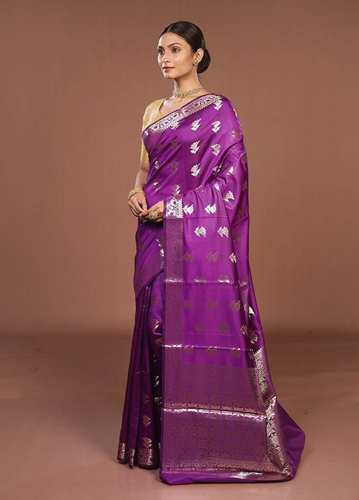 Purple Dupion Silk Saree With Blouse Piece