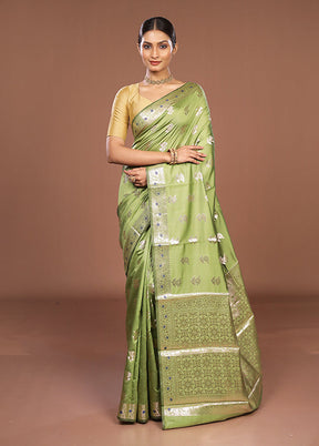 Green Dupion Silk Saree With Blouse Piece
