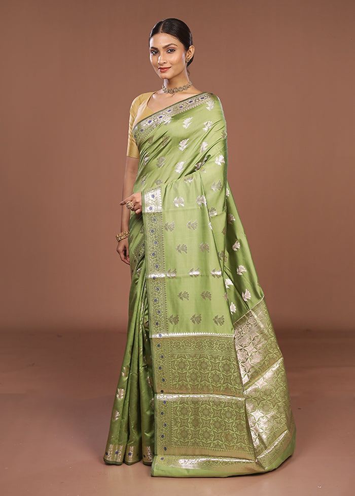 Green Dupion Silk Saree With Blouse Piece