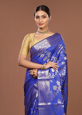 Blue Dupion Silk Saree With Blouse Piece