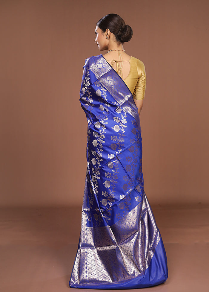 Blue Dupion Silk Saree With Blouse Piece