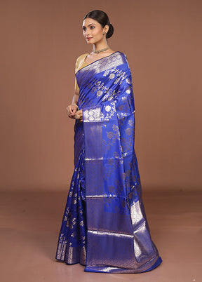 Blue Dupion Silk Saree With Blouse Piece