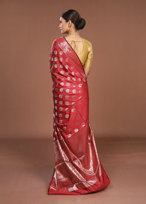 Red Dupion Silk Saree With Blouse Piece