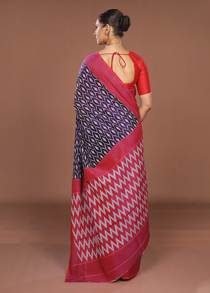 Blue Ikkat Silk Saree Without Blouse Piece