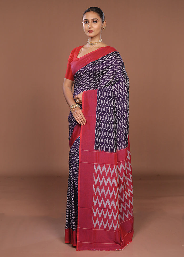 Blue Ikkat Silk Saree Without Blouse Piece