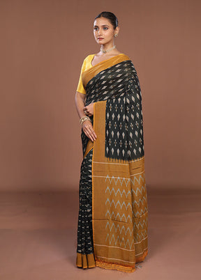 Black Ikkat Cotton Saree Without Blouse Piece