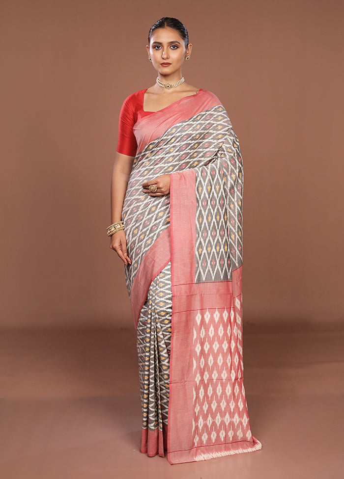 Grey Ikkat Cotton Saree Without Blouse Piece