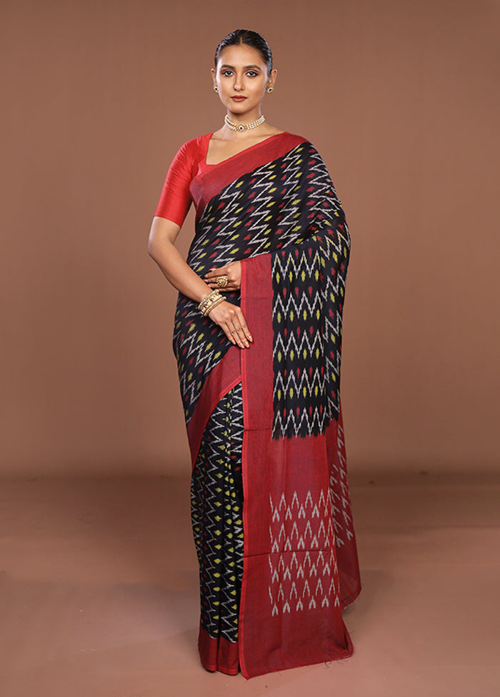 Black Ikkat Cotton Saree Without Blouse Piece
