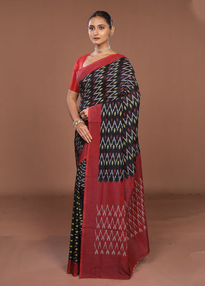 Black Ikkat Cotton Saree Without Blouse Piece