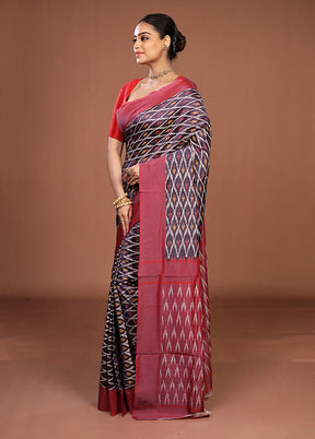 Blue Ikkat Silk Saree With Blouse Piece