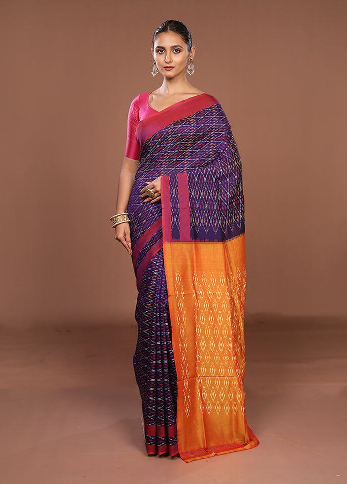 Blue Ikkat Cotton Saree Without Blouse Piece