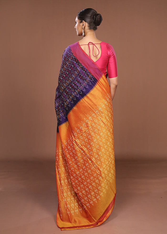 Blue Ikkat Cotton Saree Without Blouse Piece