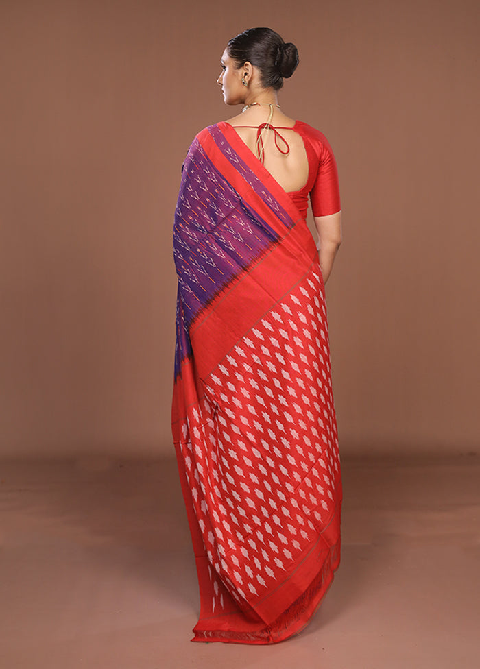 Purple Ikkat Silk Saree With Blouse Piece