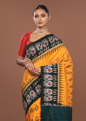Yellow Ikkat Cotton Saree Without Blouse Piece