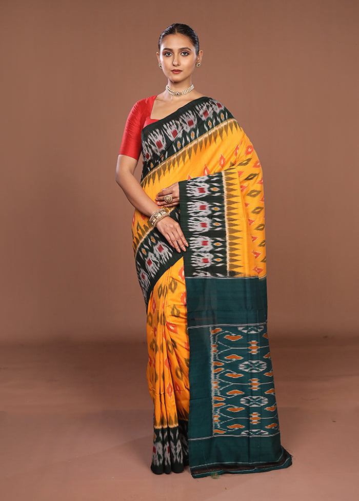 Yellow Ikkat Cotton Saree Without Blouse Piece