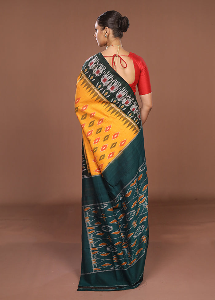 Yellow Ikkat Cotton Saree Without Blouse Piece