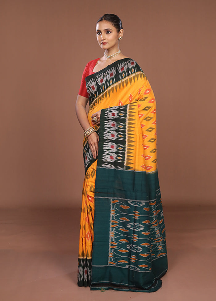 Yellow Ikkat Cotton Saree Without Blouse Piece