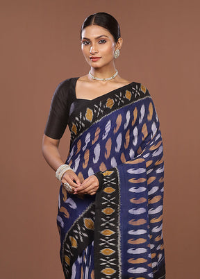 Blue Ikkat Cotton Saree Without Blouse Piece