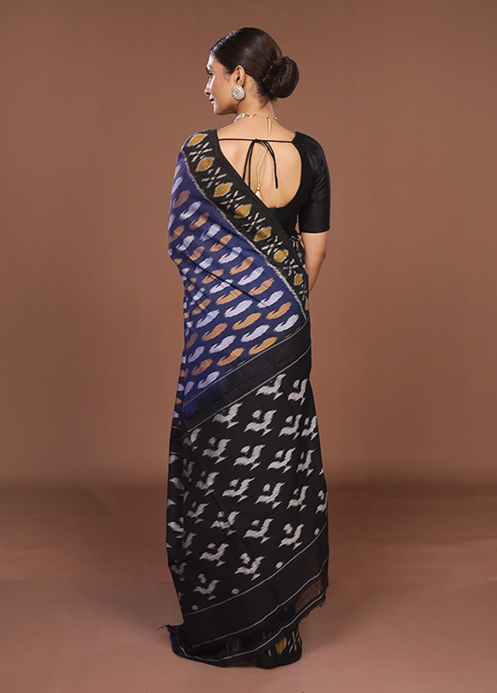 Blue Ikkat Cotton Saree Without Blouse Piece