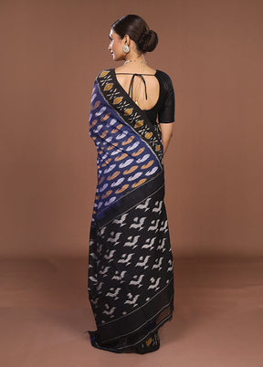 Blue Ikkat Cotton Saree Without Blouse Piece
