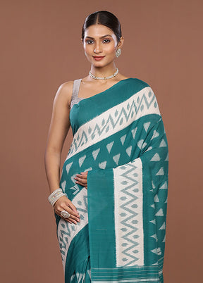 Green Ikkat Cotton Saree Without Blouse Piece