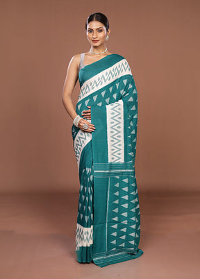 Green Ikkat Cotton Saree Without Blouse Piece