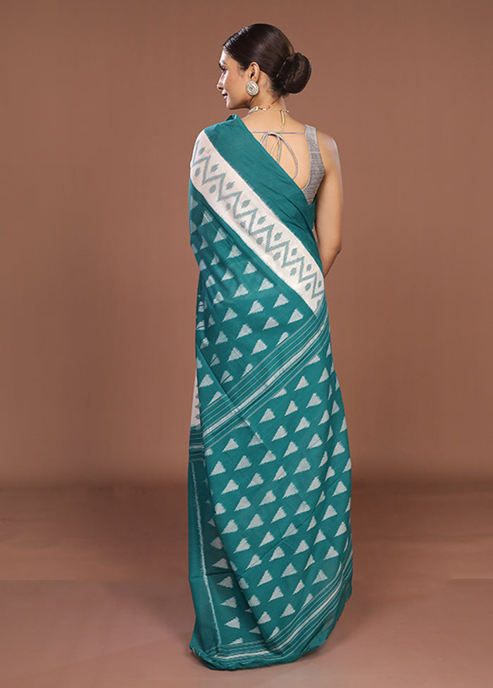 Green Ikkat Cotton Saree Without Blouse Piece