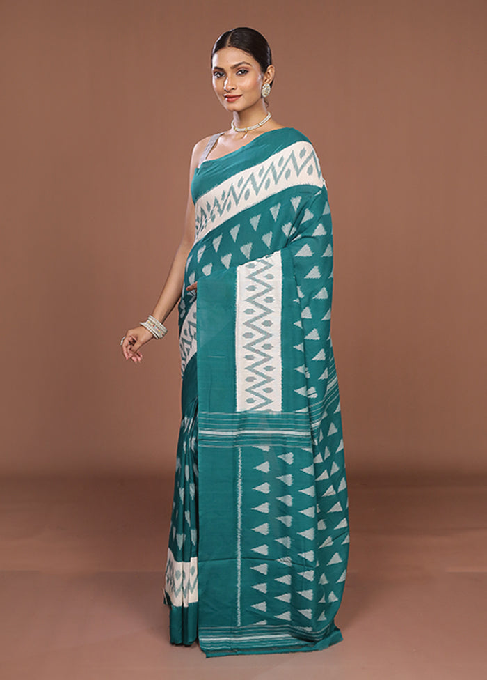 Green Ikkat Cotton Saree Without Blouse Piece