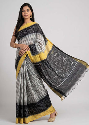 White Ikkat Silk Saree With Blouse Piece