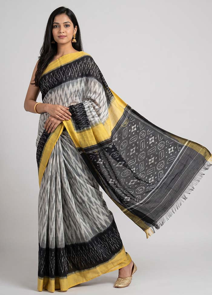 White Ikkat Silk Saree With Blouse Piece