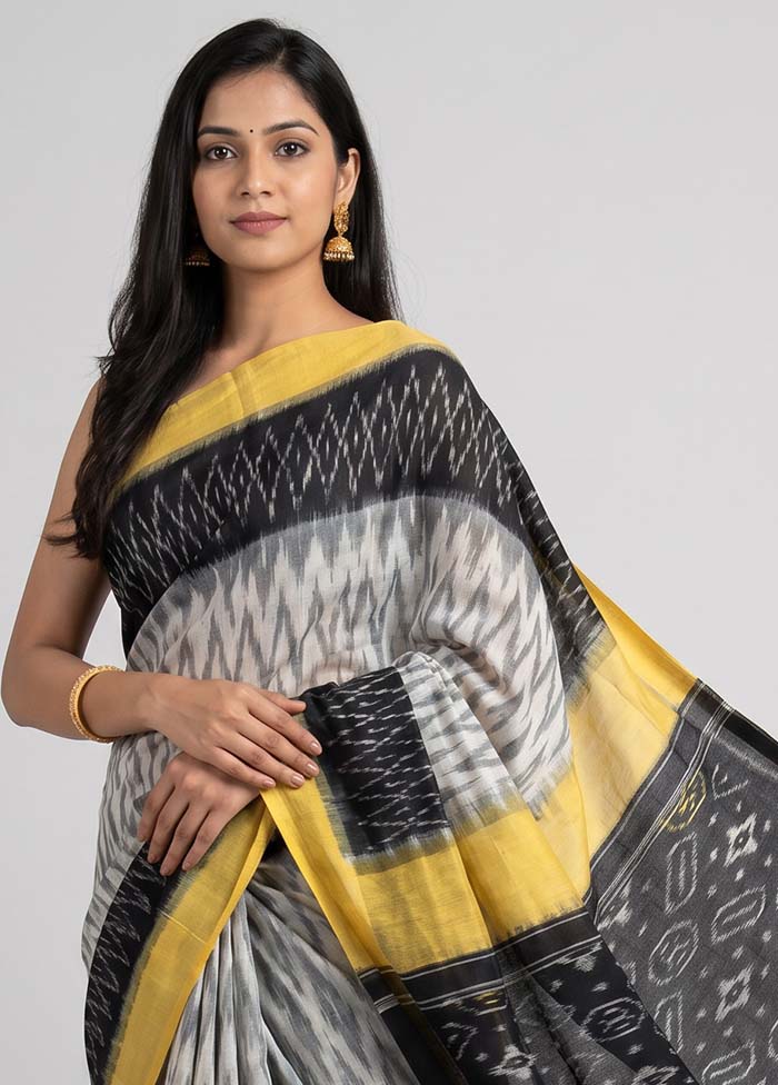 White Ikkat Silk Saree With Blouse Piece
