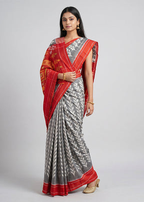 Grey Ikkat Silk Saree With Blouse Piece
