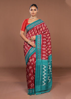 Maroon Ikkat Cotton Saree Without Blouse Piece