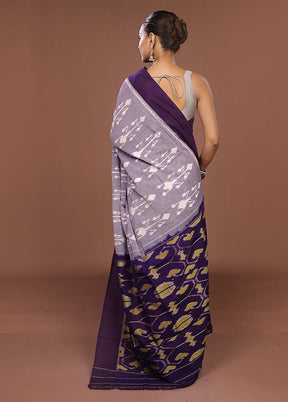 Purple Ikkat Silk Saree With Blouse Piece