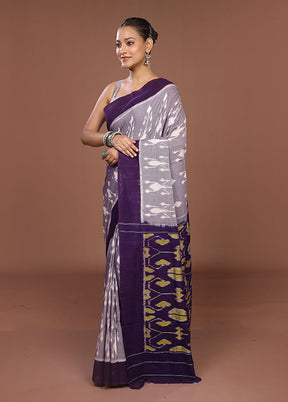 Purple Ikkat Silk Saree With Blouse Piece