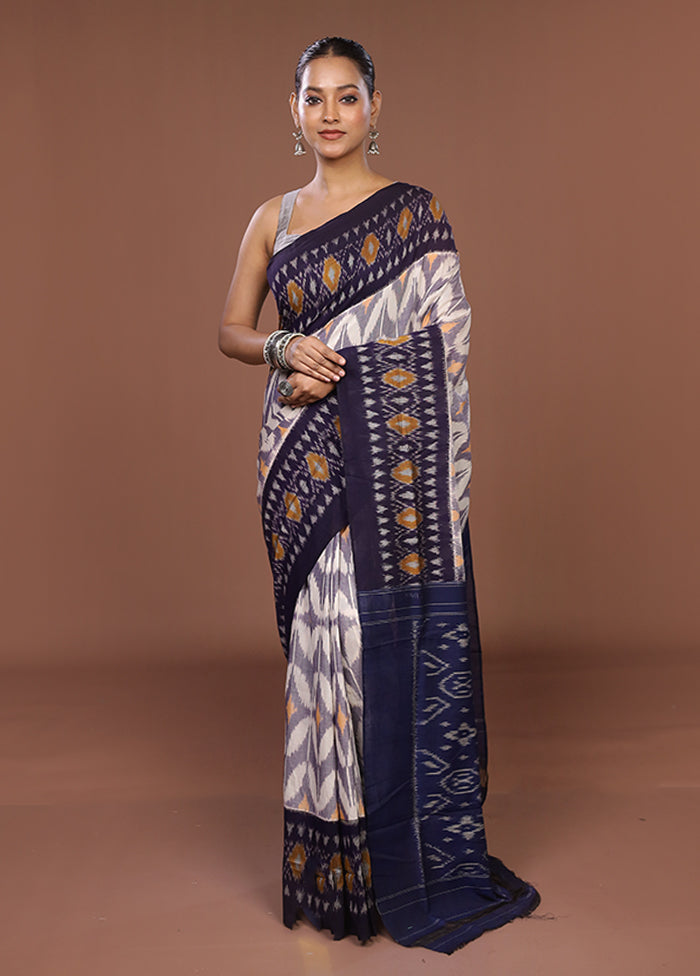 Purple Ikkat Silk Saree With Blouse Piece
