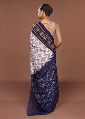 Purple Ikkat Silk Saree With Blouse Piece