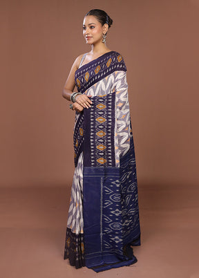 Purple Ikkat Silk Saree With Blouse Piece