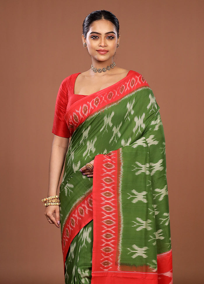 Green Ikkat Cotton Saree Without Blouse Piece