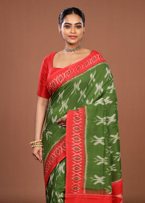 Green Ikkat Cotton Saree Without Blouse Piece