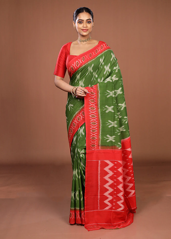 Green Ikkat Cotton Saree Without Blouse Piece